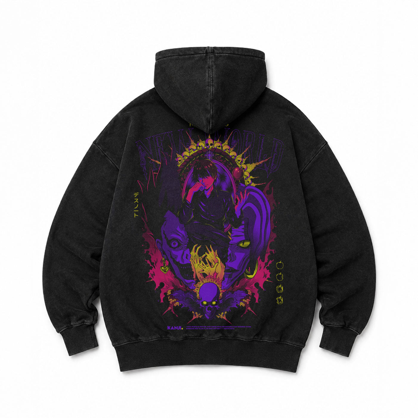 Hoodie Poleron Anime Death Note #color_negro-acid-wash #fit-hoodie_boxy-oversize