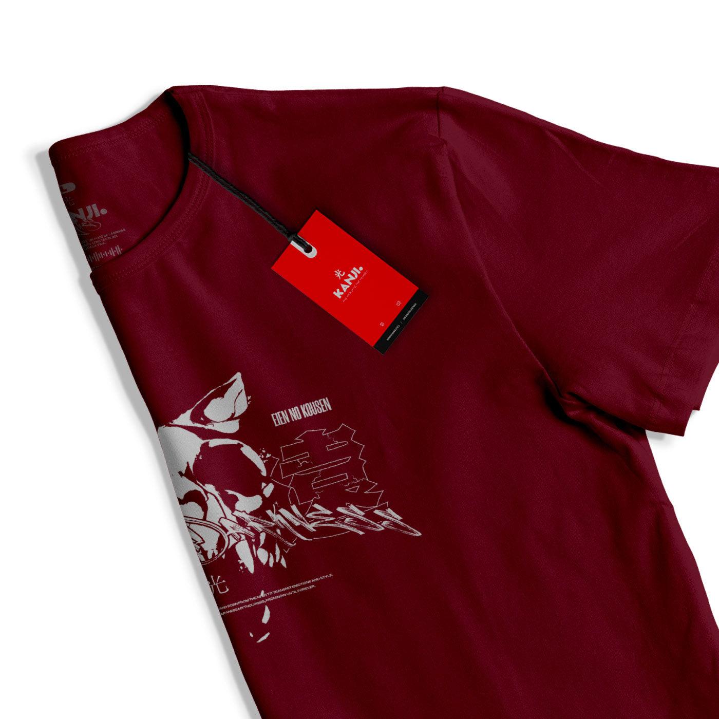 Polera mitología japonesa con diseño Noroi no Tenko #color_burdeo