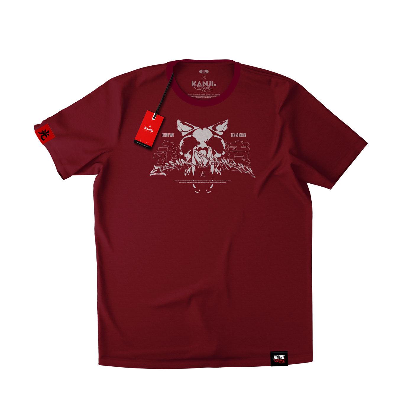 Polera mitología japonesa con diseño Noroi no Tenko #color_burdeo