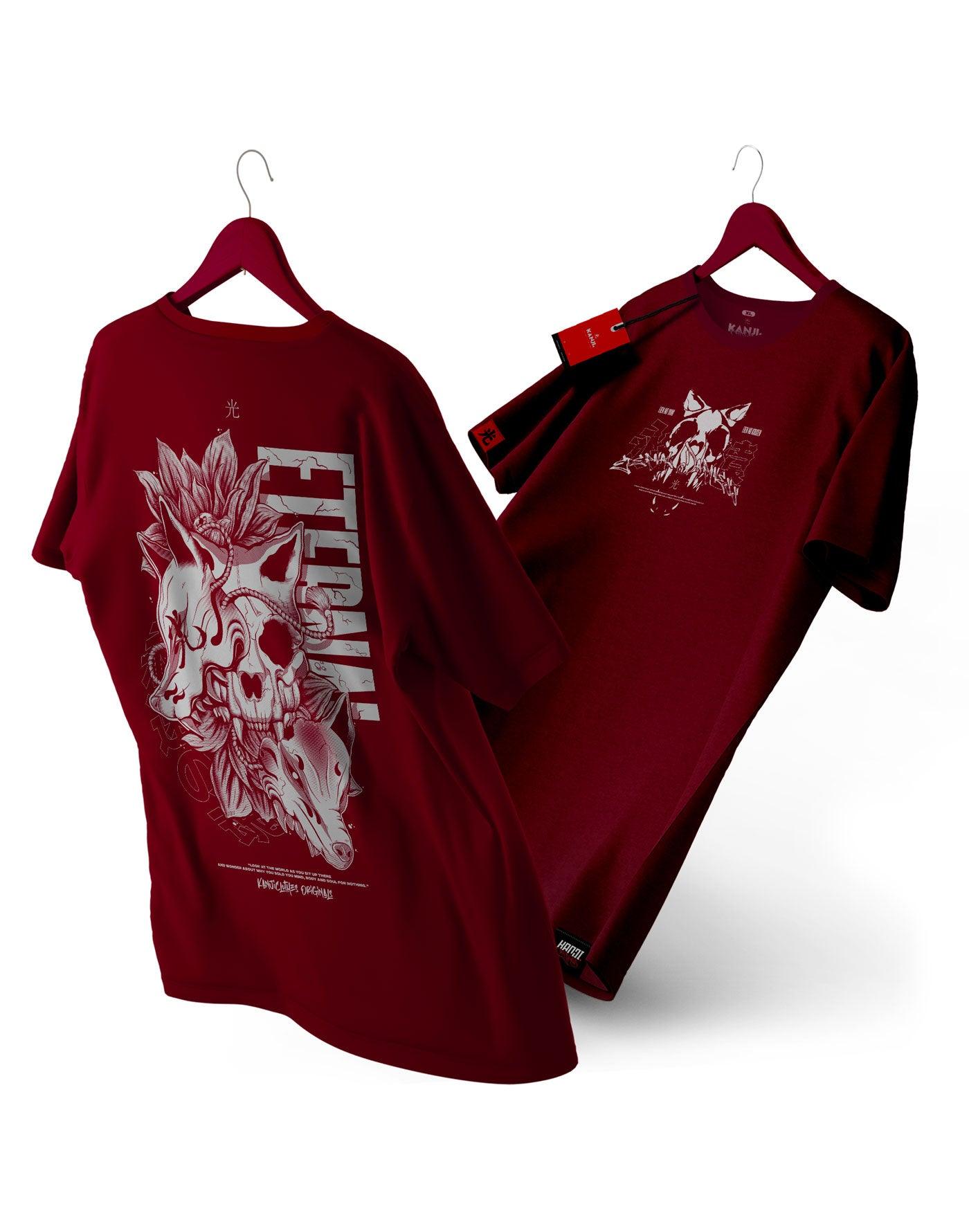 Polera mitología japonesa con diseño Noroi no Tenko #color_burdeo