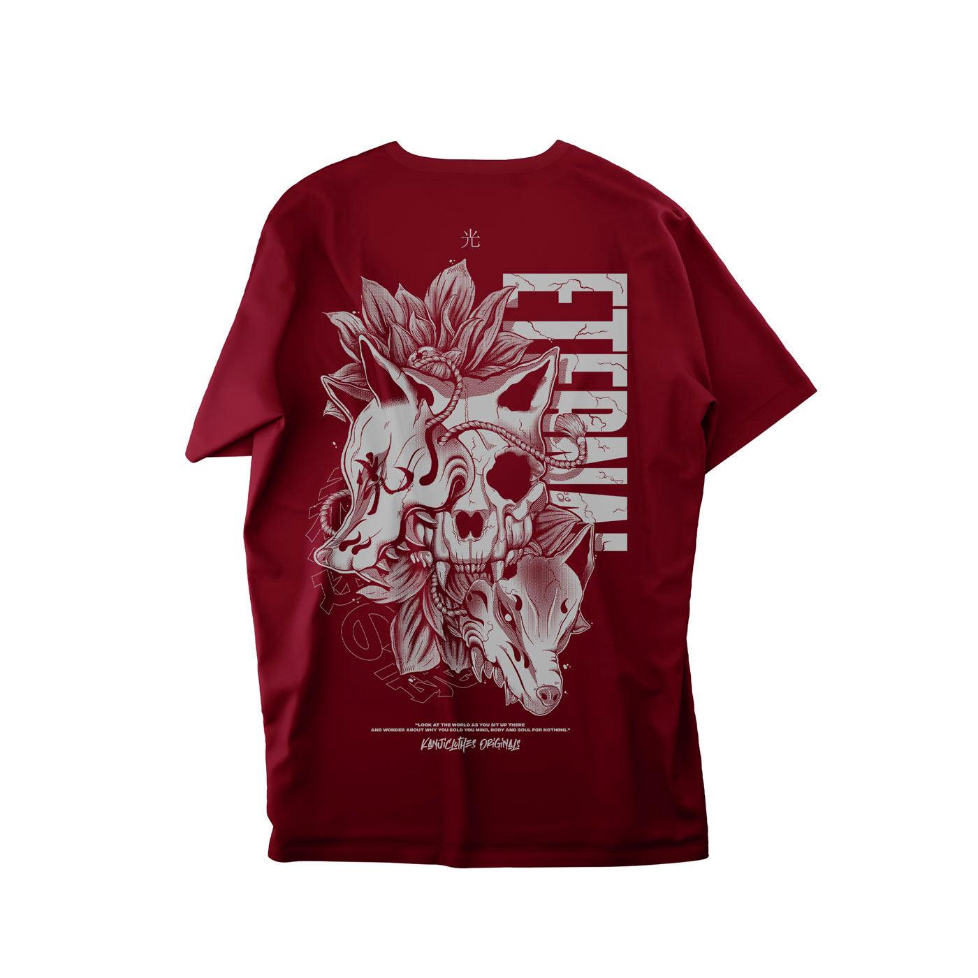 Polera mitología japonesa con diseño Noroi no Tenko #color_burdeo
